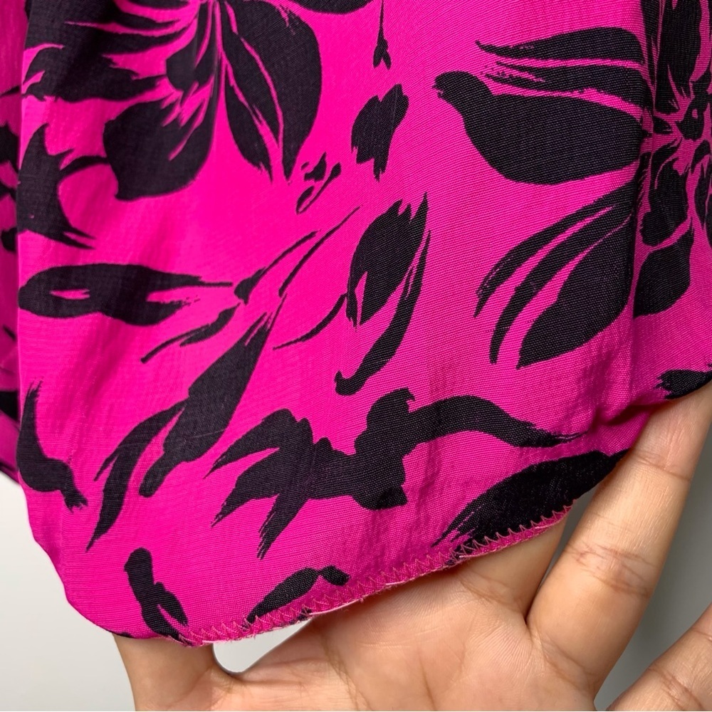 Vintage Givenchy Women's Fuchsia Black Floral Long Sleeve Button Down Shirt XL - Picture 10 of 13